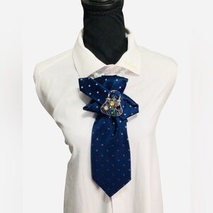 Navy Polka Dot Necktie with purse Brooch